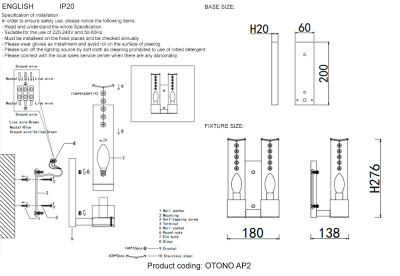 Бра Crystal Lux OTONO AP2 BRASS/TRANSPARENTE